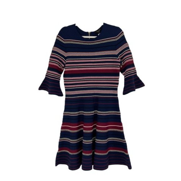 NWT Ted Baker Size 3 Ottoman Skater Dress Stripe Dark Blue - Picture 2 of 11